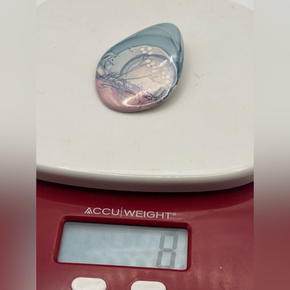 Artistic Pink and Blue Ceramic Brooch and Earrings Set - Picture 7 of 10